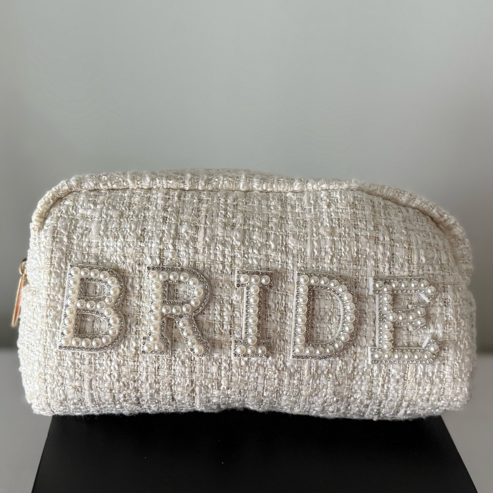 Bridal Tweed Cosmetic Pouch w/ Pearl Detail